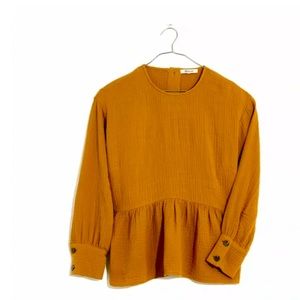 Madewell Lightspun Button Back Peplum Top NWT